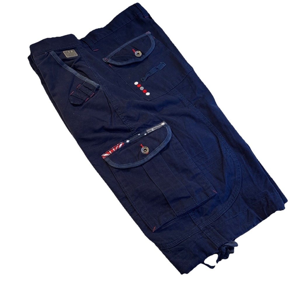Y2K COOGI Australia Cargo Shorts Men's‎ 36 Blue Spellout Logo Skater RARE 14"